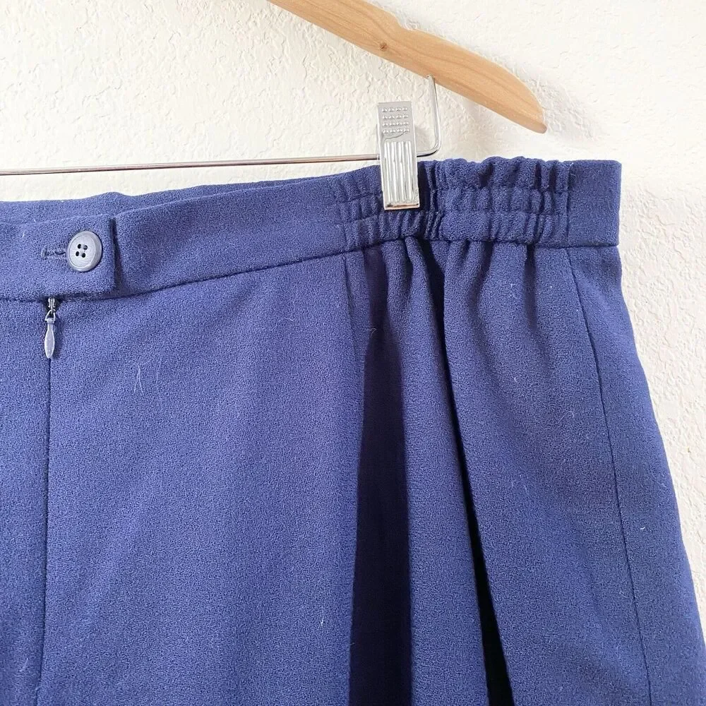 Vintage Jones New York Pencil Skirt 24W Navy Blue Wool Pleated Lined‎ Zipper